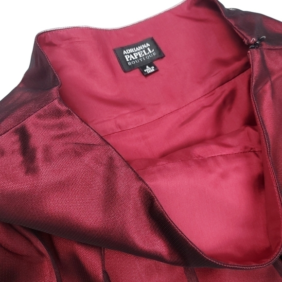 Adrianna Papell Red Wine Black Sheer Embroidered Full Pleated Skirt Sz 4 - Picture 9 of 10